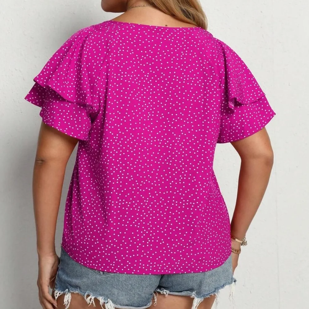 Plus Polka Dot butterfly Sleeve Top - Picture 4 of 10